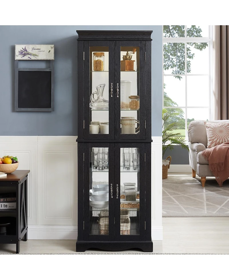 Streamdale Furniture Lighted Glass Curio Display Cabinet with Wood Frame