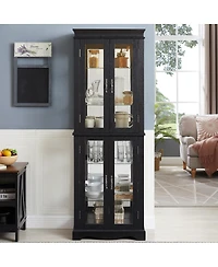 Streamdale Furniture Lighted Glass Curio Display Cabinet with Wood Frame
