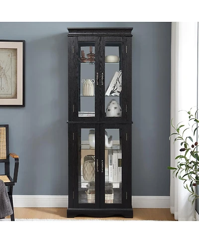 Streamdale Furniture Lighted Glass Curio Display Cabinet with Wood Frame