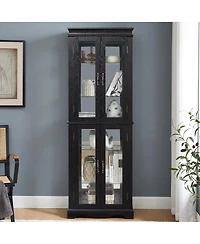 Streamdale Furniture Lighted Glass Curio Display Cabinet with Wood Frame