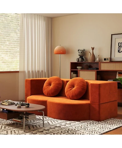 Streamdale Furniture Modern Floor Sofa with 2 Pillows, Convertible Plush Corduroy Sleeper Sofa Bed