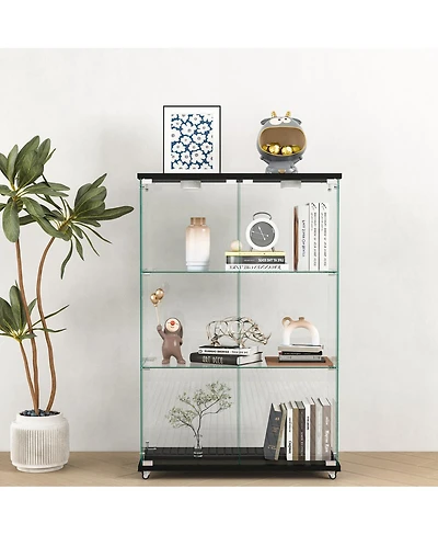 Streamdale Furniture Modern Led Glass Display Cabinet, 2-door 3-shelf, Transparent+Black