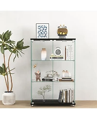Streamdale Furniture Modern Led Glass Display Cabinet, 2-door 3-shelf, Transparent+Black