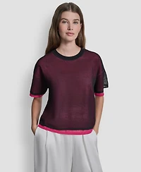 Dkny Women's Short-Sleeve Boxy 2-Layer Mesh Sweater