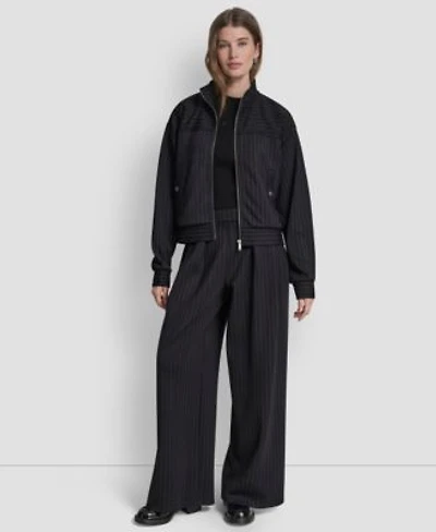 Dkny Womens Full Zip Pinstripe Track Jacket Straight Leg Pleated Pinstripe Pants