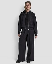 Dkny Womens Full Zip Pinstripe Track Jacket Straight Leg Pleated Pinstripe Pants
