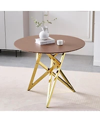 Streamdale Furniture Streamdale 37" Round Dining Table with Golden Metal Legs (Walnut