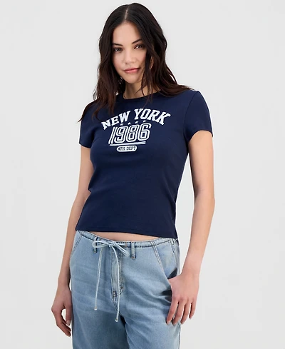 Rebellious One Juniors' New York 1986 Ribbed Graphic T-Shirt