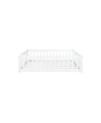 Streamdale Furniture Queen Size Floor Bed with Fence, Door, and Safety Guardrails