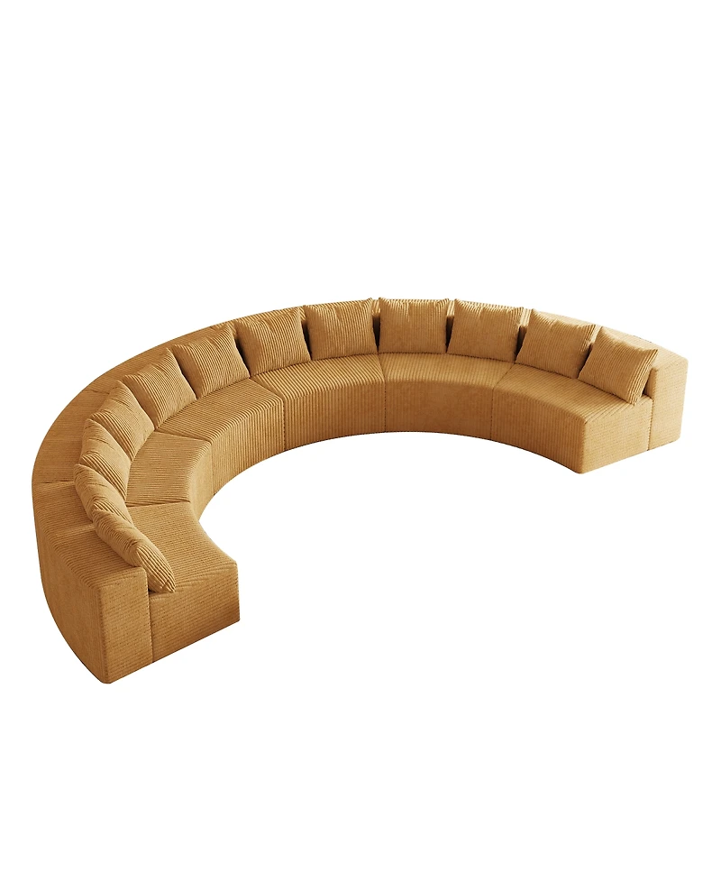 Streamdale Furniture Corduroy Curved Sectional Foam Sofa with 12 Pillows, Semi-Circular Modular Design