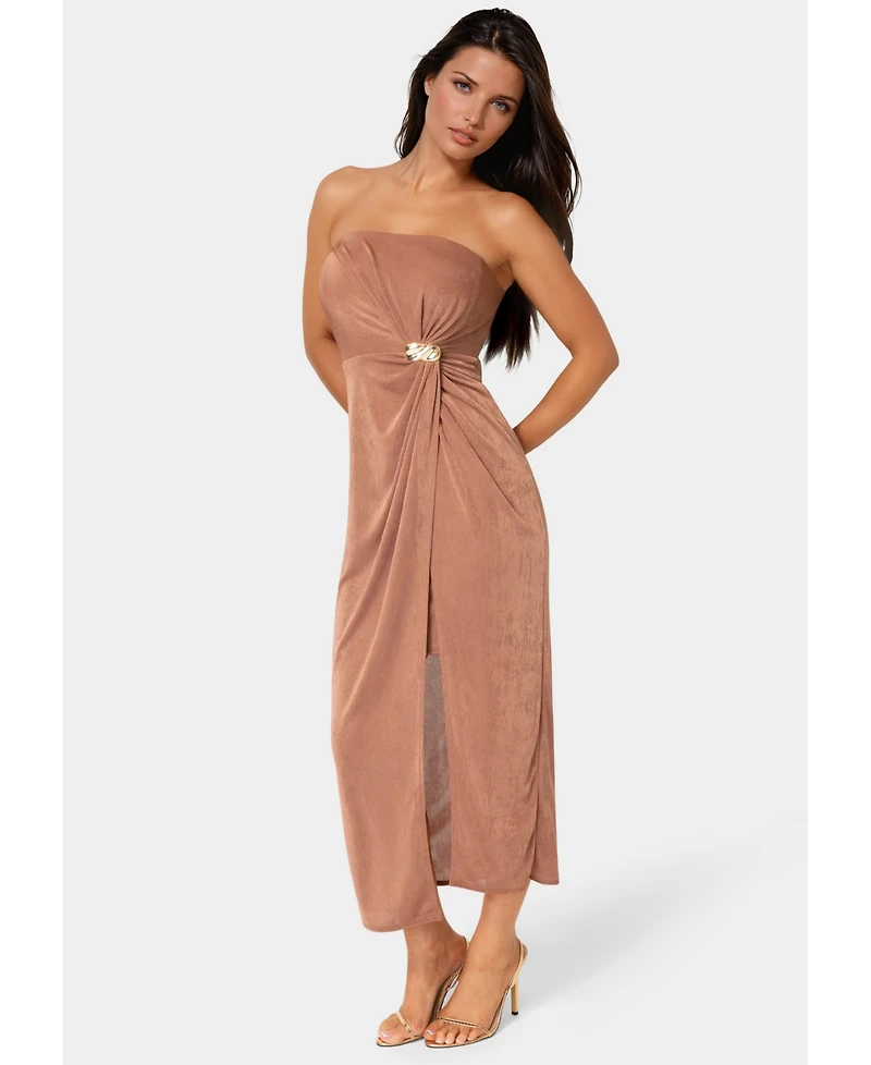Bebe Women's Strapless Twist Waist Maxi Dress