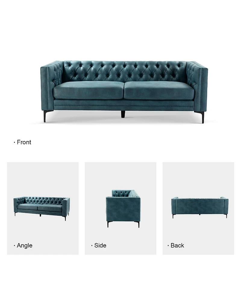 Hulala Home Wales Contemporary 84" Upholstered Button-tufted Sofa with Metal Legs