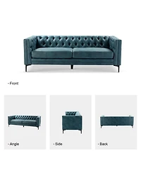 Hulala Home Wales Contemporary 84" Upholstered Button-tufted Sofa with Metal Legs