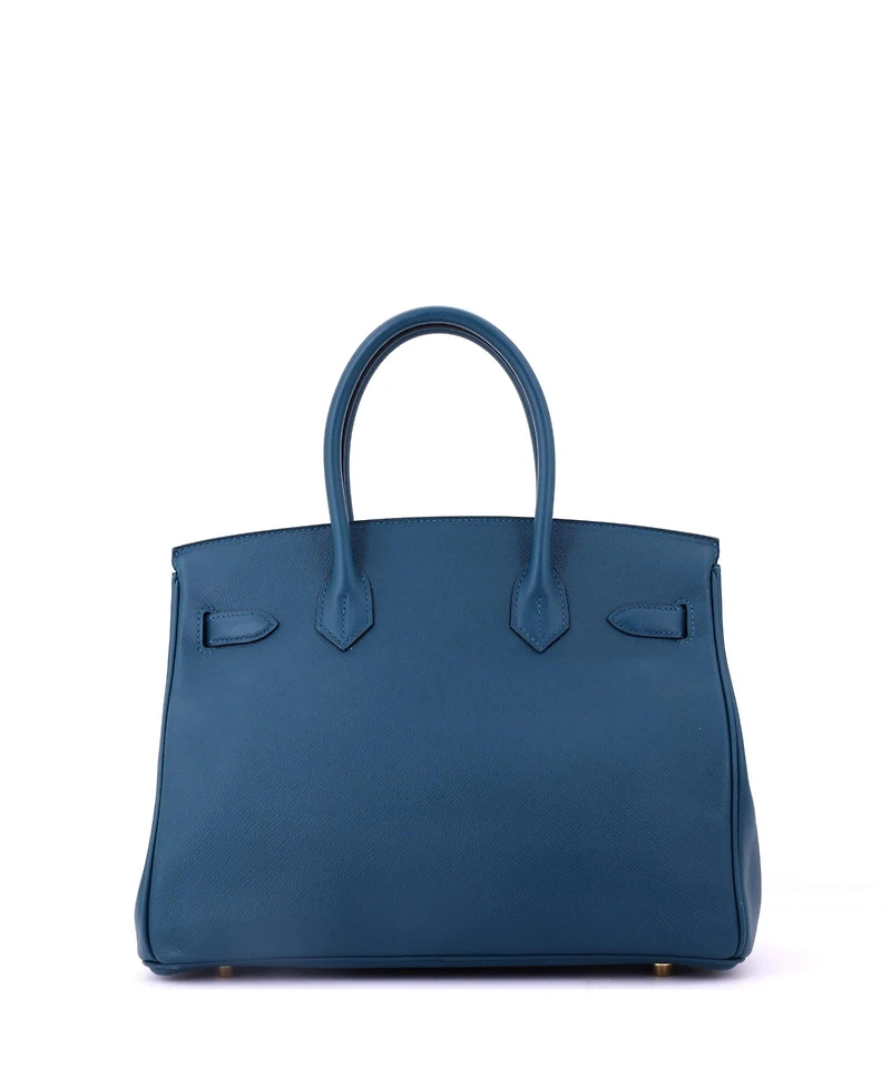 Pre-Owned HERMES Birkin Handbag Blue Epsom with Gold Hardware