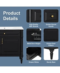 Cesicia 36" Freestanding Bathroom Vanity with Ceramic Sink, Wood Cabinet, Flip Drawer & Adjustable Shelf