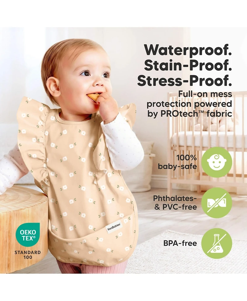 KeaBabies 2-Pack Fae Waterproof Bibs for Baby Girl, Boy - Large Eating, Infant Feeding Essentials, Lightweight, Cute