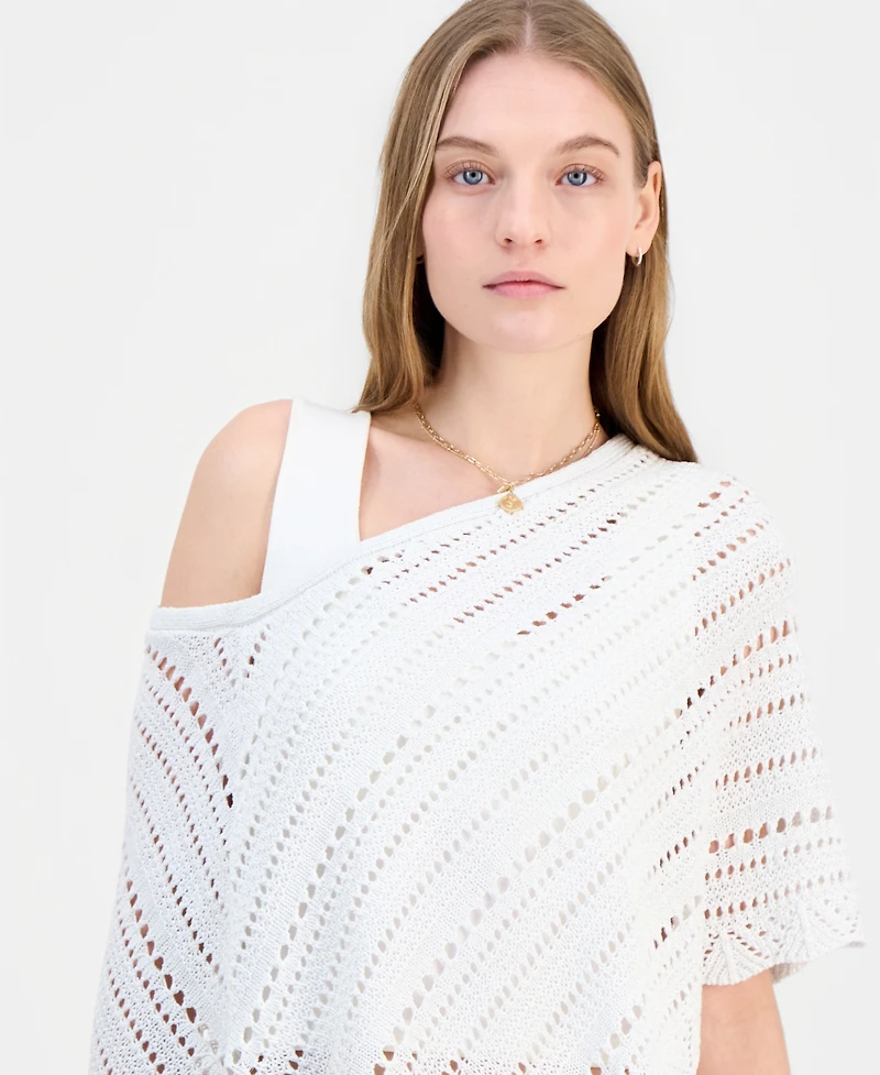 Ultra Flirt Juniors' Asymmetric Lurex Pointelle Poncho