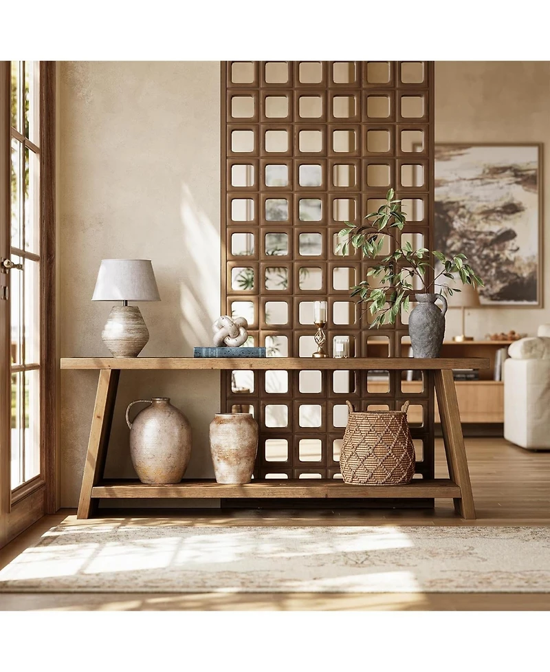 Tribesigns Solid Wood Tv Stand, 63-Inch Farmhouse Media Console for 55-65 inch Tv,Entertainment Center, Brown