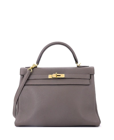 Pre-Owned HERMES Kelly 32 Handbag Grey Clemence with Gold Hardware