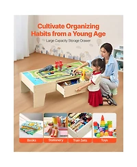 Slickblue Kids Train Table with 62 Wooden Pieces and Large Storage Drawer