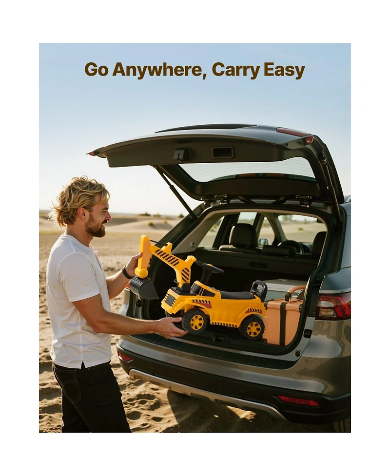 Slickblue Ride On Toddler Car, Push Car for Toddler 19 to 36 Months, Excavator Digger Toy with Helmet & Music