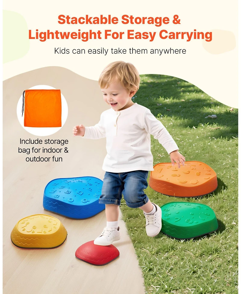 Sugift 5-pc Anti-Slip Balance Stepping Stones for Kids, 220 lb Capacity