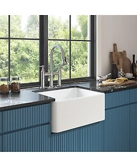 flynama White Farmhouse Sink Deep Apron Sink Undermount Ceramic Single Bowl Kitchen Sink