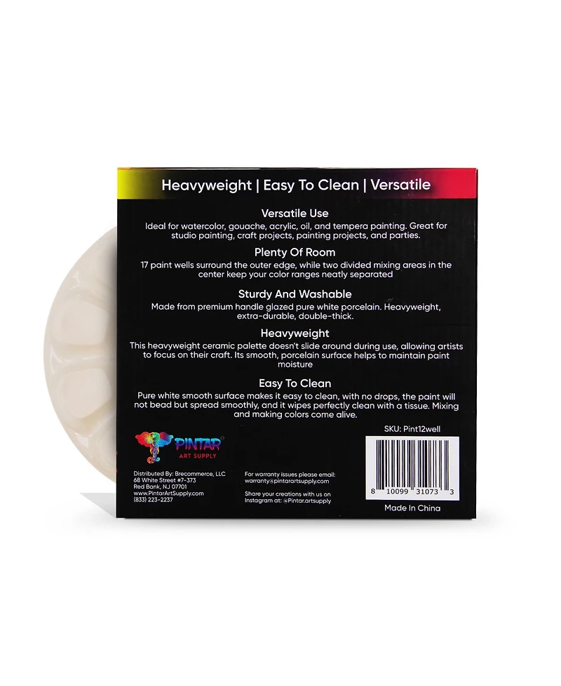 Pintar Ceramic Watercolor Paint Palette Tray - 12 Well Round Ceramic Palette | 7 Inch Paint Pallet