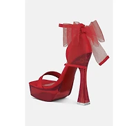 Womens Kiri Satin Clear High Heeled Bow Sandals