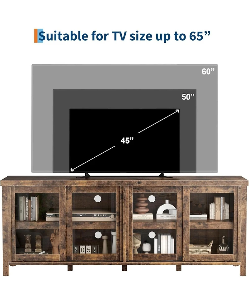 gaomon Tv Stand for 65 Inch Tv, Mid-Century Modern Entertainment Center with Sliding Glass Doors, Brown