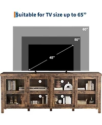gaomon Tv Stand for 65 Inch Tv, Mid-Century Modern Entertainment Center with Sliding Glass Doors, Brown