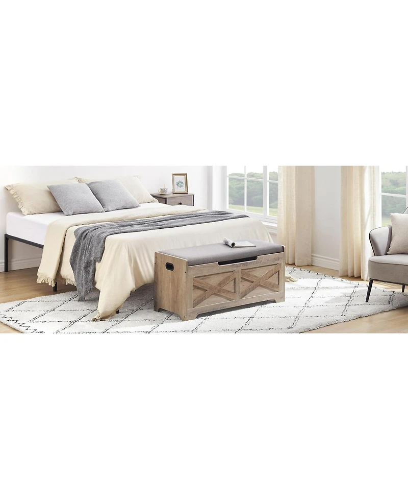 gaomon 39.4" Wooden Storage Chest Entryway Bench, Toy Organizer Trunk with Safety Hinges for Bedroom and Living Room, Grey