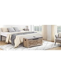 gaomon 39.4" Wooden Storage Chest Entryway Bench, Toy Organizer Trunk with Safety Hinges for Bedroom and Living Room, Grey