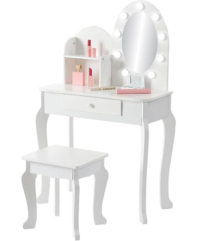 gaomon Kids Vanity Set with Light, Girls Vanity with Mirror, Stool and Drawer, White