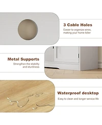 gaomon 72" Farmhouse Tv Stand, Entertainment Center with Wave Pattern, Glass Door Cabinets and Open Storage, White