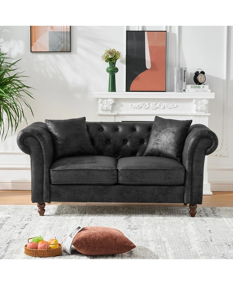 Streamdale Furniture Chesterfield Tech Fabric Sofa Set 3+2 Seat Black