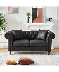 Streamdale Furniture Chesterfield Tech Fabric Sofa Set 3+2 Seat Black