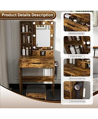 Streamdale Furniture Streamdale Vanity Table with Led Lights, Outlet, Stool - Compact Dressing Desk (Vintage