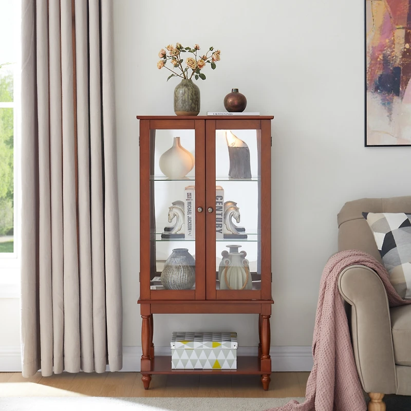 Streamdale Furniture Streamdale Lighted Curio Cabinet with Adjustable Shelves, Mirrored Back, Tempered Glass Doors and Storage Space