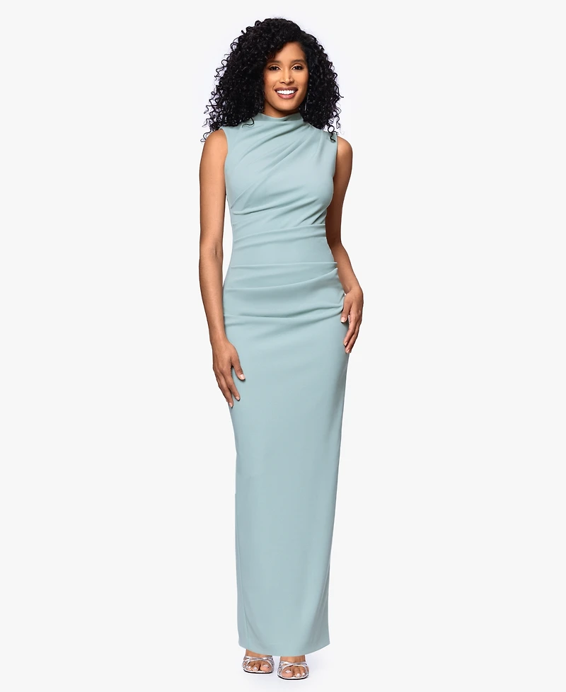 Betsy & Adam Petite Mock-Neck Sheath Gown