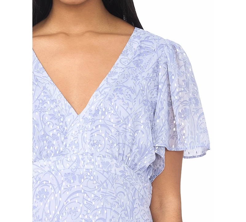 Msk Women's V-Neck Flutter-Sleeve Maxi Dress