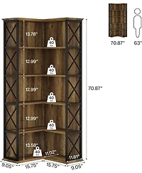 Tribesigns 71 Inch Tall Corner Pantry, 5-Tier Industrial Corner Storage Shelf, Wood and Metal L-Shaped Kitchen Cabinet