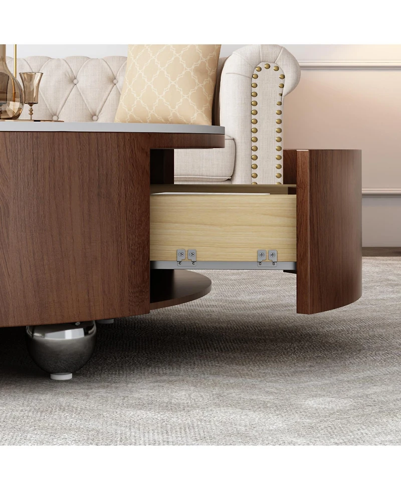 Streamdale Furniture Round Wood Coffee Table with Faux Marble Tabletop