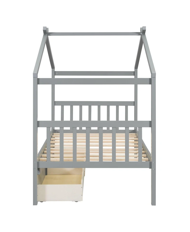 Streamdale Furniture Twin Wooden House Bed with Drawers