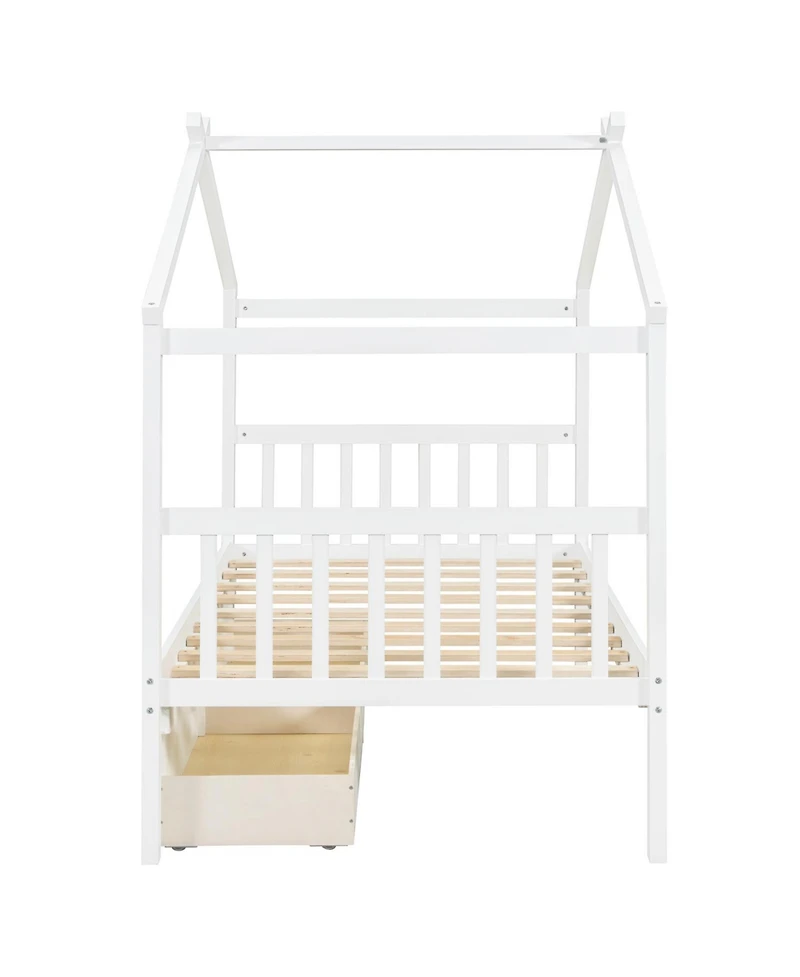 Streamdale Furniture Twin Wooden House Bed with Drawers