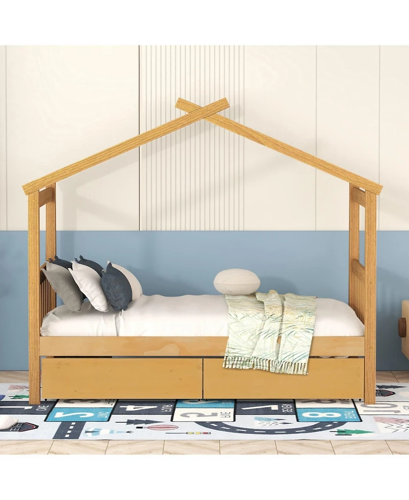 Streamdale Furniture Twin Wooden House Bed with Drawers