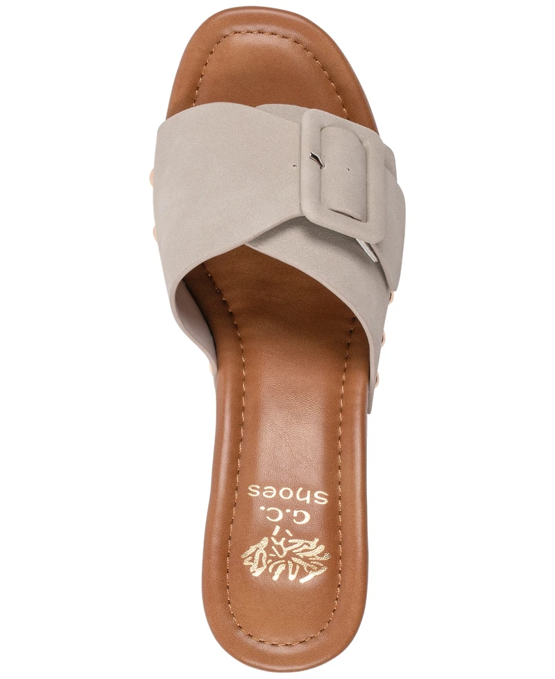 Gc Shoes Women's York Buckle Wooden Block Heel Platform Sandals