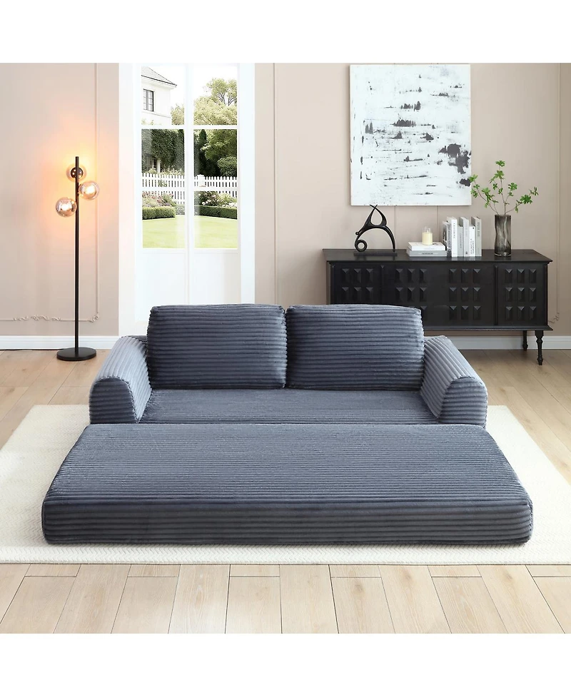 Streamdale Furniture Streamdale 2-in-1 Folding Convertible Sofa Bed, Modern Corduroy Sleeper Couch with 2 Pillows, Gray