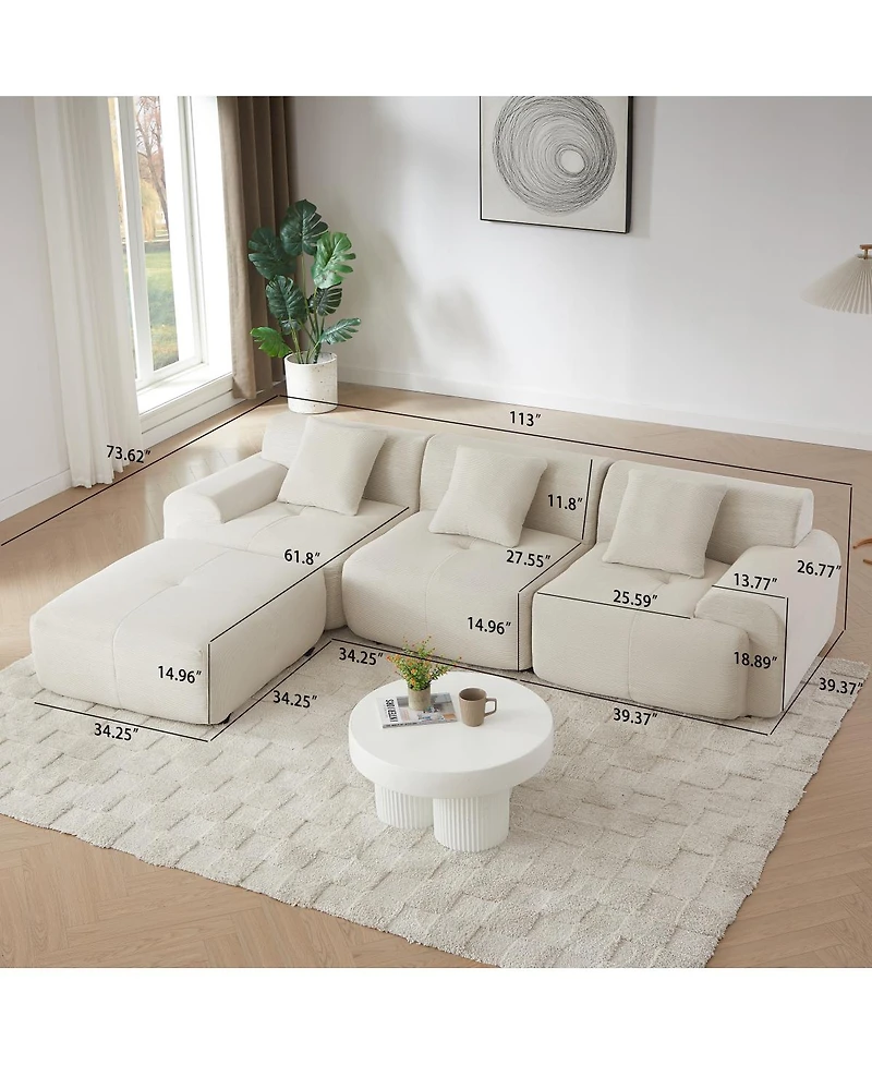 Streamdale Furniture Streamdale Modern L-Shaped Corduroy Sectional Sofa with Movable Ottoman