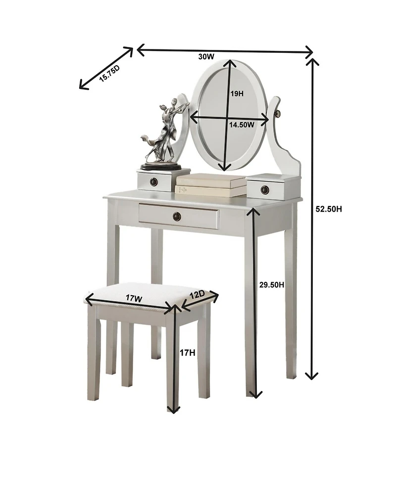 Streamdale Furniture Moniys Wood Moniya Makeup Vanity Table and Stool Set